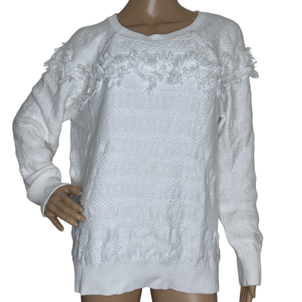 Loft Fringe White Sweater Crew Neck XL